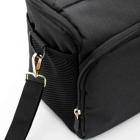Hella Sturdy 15 Pack Solid Zinc Alloy D Ring Swivel Lobster Claw Clasp Hardware For Crafting Lanyards Bag Straps And Outdoor Gear Attachments Anti Rust Gold Finish shown attached to a black bag.