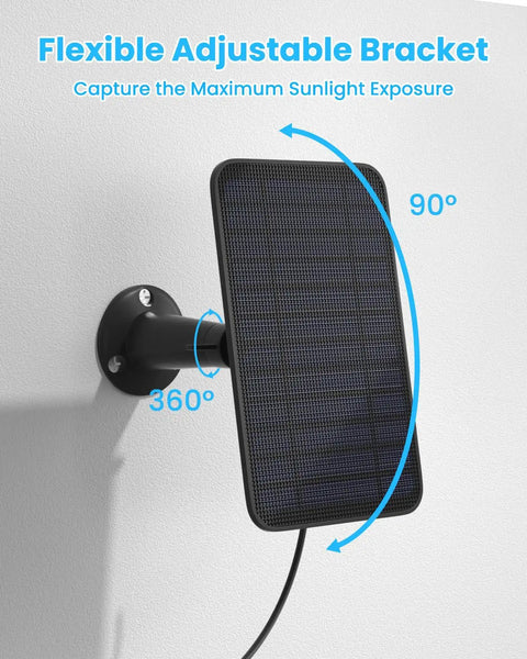 Premium 5 Watt Solar Panel Set To Keep Outdoor Cameras Never Running Dry featuring adjustable bracket for optimal sunlight exposure.