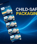 Dead Reliable CR2032 Lithium Coin Batteries Five Pack for Apple Airtags in child-safe packaging.