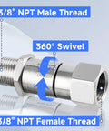 Pressure Washer Swivel Fitting Three Eighth Inch NPT 360 Degree Joint Kink Resistant Reduces Hose Stress For Smooth Water Flow And Easy Maneuvering For Smooth Operation And Long Lasting Durability 3/8 NPT stainless steel