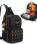 Heavy Duty Hvac Tool Bag And Electrician Chest Pouch With Heavily Reinforced Stitching And Compact Polyester Frame For Snug Cabinet Fits And Badass Job Site Carry Gear with tool slots and compact design.