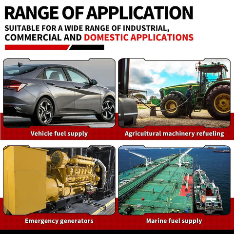 Range of applications for Ultra Durable 12 Volt 20 GPM Explosion Proof Fuel Transfer Pump for gasoline diesel fueling vehicles and generators.