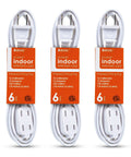 Three-pack of Two Prong Indoor Extension Cord with Three Polarized Outlets and Protective Plug Cover ETL Certified 16 Gauge 125 Volt Six Foot Long White