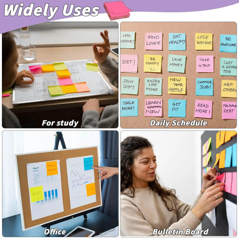 Image showing Bulk 60 Pads Sticky Notes 3 By 3 Inches 75 Sheets Each In 12 Colors for study, daily schedule, office, bulletin board uses.