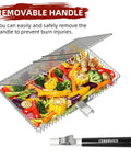 Extra Large Stainless Steel Grill Basket For Camping And BBQ Grillin Portable Folding Rack For Fish Vegetables Shrimp And More Today Great Gift For Men Dad with removable handle and vegetables
