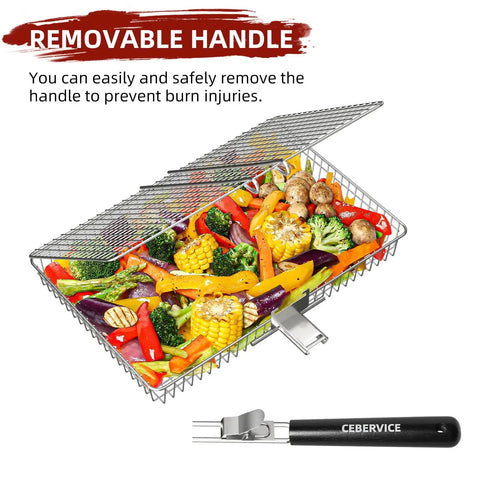 Extra Large Stainless Steel Grill Basket For Camping And BBQ Grillin Portable Folding Rack For Fish Vegetables Shrimp And More Today Great Gift For Men Dad with removable handle and vegetables
