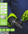 1st Choice green 6 mil latex-free disposable mechanic gloves, raised diamond grip, XXLarge, box of 100, close-up view