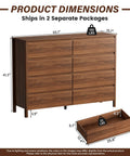 Mid Century Modern Dresser Boasting Eight Spacious Drawers And A Rich Walnut Finish Resting On Robust Wood Legs dimensions and details view