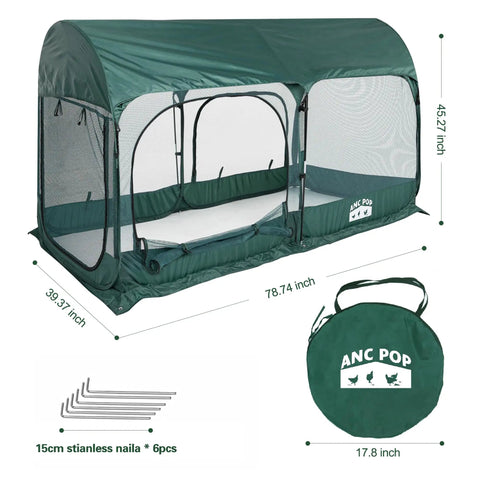 Pop Up Chicken Run Portable Pen With Three Doors, Easy Setup for Small Animals, Foldable, 78.74x39.37x45.27 inches, Green
