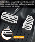 Two Pack Non Slip Car Pedal Pads For Automatic Transmission with silver finish, showing gas and brake covers installed on vehicle floor
