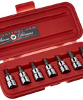 Open case showing Three Eighths Inch Drive Hex Bit Socket Set Seven Piece 1 Eighth To 3 Eighths Inch Bits For DIY Projects Durable Steel Construction
