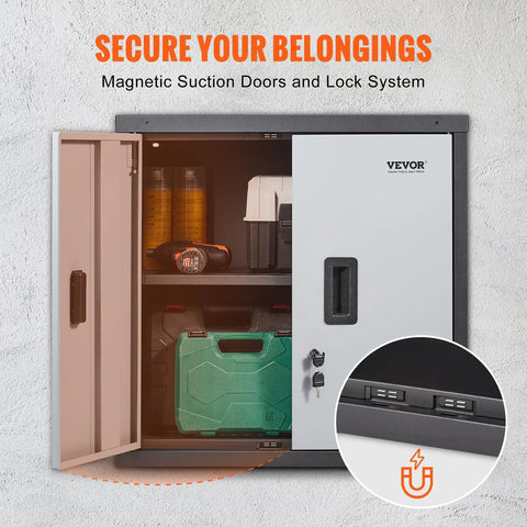 Foldable Wall Cabinet For Garage And Home Workshop, Metal Wall Locker With 26 Inch Size, 240 Lb Capacity, open with tools