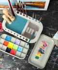 Must-Have Paint Brush Cleaner And Holder With Built-In Palette And Wash Basin For Acrylic, Watercolor, And Water-Based Paints, Compact Portable Organizer In Gray top view