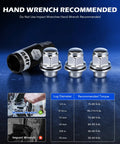 Set Of 20 12x1.5 Lug Nuts With Mag Seat For Toyota Cars next to a hand wrench, torque chart displayed, blue background.