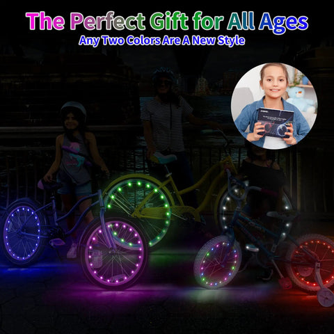Blue LED Bike Wheel Lights for Two Tires, Bright Spoke Lights With Two Modes, Waterproof Bicycle Tire Lights for Lit Night Rides