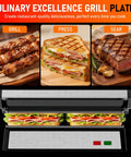 Get Juiced With This Bad Boy 1200W Panini Press Grill Standard 2 Slice Sandwich Maker showing non-stick plates with sandwiches.