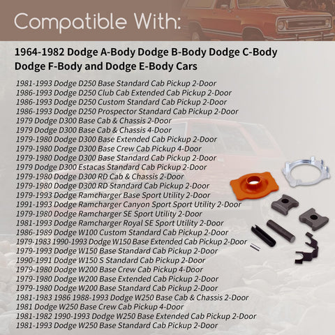 Dodge Steering Shaft Coupler Rebuild Kit for 1964 Through 1982 A Body B Body C Body F Body E Body Cars and 64 Through 82 Trucks and Vans DIY Friendly Repair Kit Delivers A Tight Fit And Smooth Steering Replaces 425 253 4443436AC with compatible vehicle list