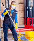 Real Deal Rock Solid Top Shelf Commercial Heavy Duty Wet Mop Heads 6 Pack Looped Cotton String Refills being used for industrial cleaning.