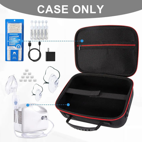 Hard Case For Nebulizer And Accessories, Travel Ready Storage Bag For Desktop Inhaler Kits, Nebulizer Masks, Red with handle