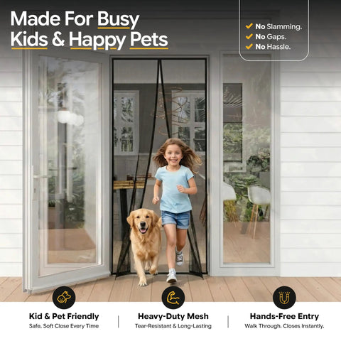 Magnetic Screen Door Self Sealing Heavy Duty Hands Free Mesh Barrier for Pets and Kids Keeps Bugs Out No Fuss Patent Pending