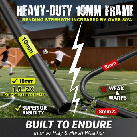 Close-up of 10mm frame detail for Backyard Pop Up Soccer Goals Set For Kids And Toddlers, showing durability and strength.