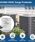 3-Mode HVAC Surge Protector For 120/240V Mini Split Systems With TPMOV Technology alongside AC units in a garden setting