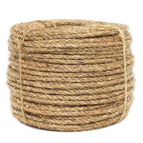 Three Eighths Inch Natural Fiber Manila Rope, Three Strand Tan Rope Roll, Six Hundred Feet Long For Hauling