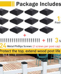 Black 3.5 By 3.5 Inch Post Caps For Wood Fence And Deck Posts 12 Pack With 24 Screws Easy Install Waterproof Plastic Caps With Frosted Finish