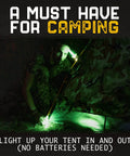 Person using Lit Ultra Bright Glow Sticks Bulk Pack Multi Color For Parties Camping Emergency Light And Survival Kit With 12 Hour Duration Ideal For Nighttime Events to illuminate tent at night.
