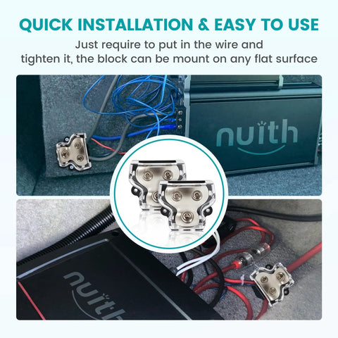 2 Way Car Audio Power And Ground Distribution Block With 0 2 4 Gauge Input And 4 8 Gauge Output For Amplifier Wiring Heavy Duty Ground Splitter For Auto Stereo System Easy Install And Reliable Protection installed with amplifier wiring