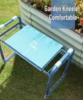 Folding Garden Stool And Kneeler With Ten Point Two Inch Kneeling Pad Heavy Duty Garden Kneeler And Seat for easy gardening shown in blue