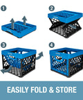 Folding process of Neptune Blue Collapsible Milk Crate 3 Pack 25L Each 6 Gallon Heavy Duty Stackable Storage Bins