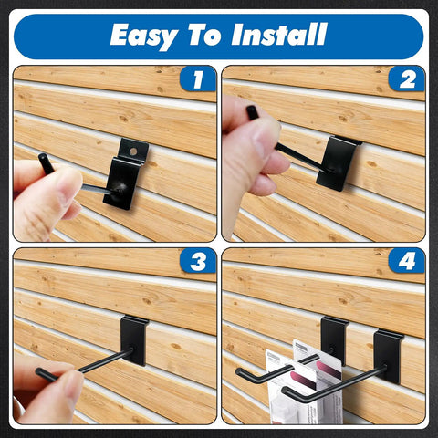 Installation steps for Slatwall Hooks Set 200 Pcs Includes 4 6 And 8 Inch Hooks For Garage Shop And Retail Display