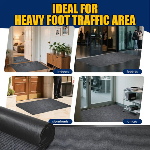 Heavy Duty Indoor Outdoor Entrance Mat 4 By 10 Feet Rubber Border Door Rug used in busy indoor lobbies and storefronts.