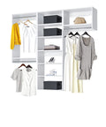 Top Tier Corner Closet Organizer Kit Featuring Dual Hanging Rods And Hella Spacious Shelf Towers For Maximizing White Storage Space Easy Install, showcases clothes and accessories in white modular design.