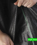 Close-up of Heavy Duty Weed Barrier Fabric 3ft By 300ft 3.2oz Tear-Resistant Ground Cover with green stitching