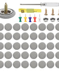 50 Kits Auto Headliner Repair Set With Colorful Push Pins Roof Buckle Buttons And Grid Cloth For Fixing Sagging Car Ceiling Interior Snap Rivets Retainer Kit Tool Inclusion For Quick DIY Garage Fixes, gray fabric discs