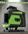 Side view of Pro-Grade 4x360 Degree Green Laser Level With Self Leveling, 16 Line Cross Line Laser Tool, showing IP54 waterproof and dustproof design.