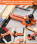 Thin Rip Jig for table saw, orange guide with ruler scales and black knobs; fits 3/8 x 3/4 in T-slot, Amazon