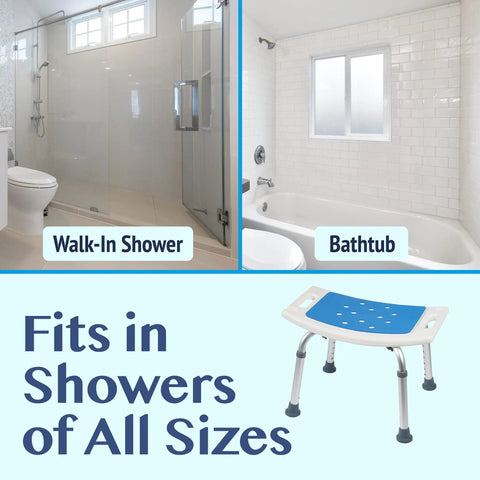 Shower Seat Inside Shower Adjustable Bath Stool With Handles Medical Shower Chair For Seniors Elderly Handicap And Disabled Easy Assembly Sturdy Lightweight Frame Supports Up To 350 Pounds in bathroom next to walk-in shower and bathtub.