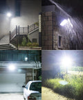 Heavy Duty Solar Flood Lights Featuring Wireless Remote Control And Totally Waterproof Led Arrays illuminate stairway and garden areas.