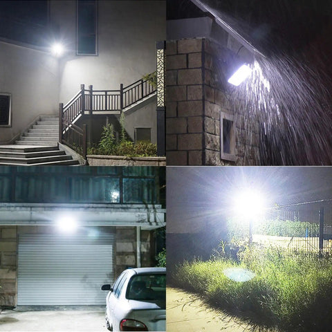 Tough As Nails Solar Powered Outdoor Security Lights With Remote Control illuminating a driveway and stairway at night.