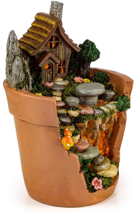 Flower Pot Garden Cottage Solar Light For Outdoors Cozy Outdoor Yard Lantern With Flickering LED Glow and solar powered