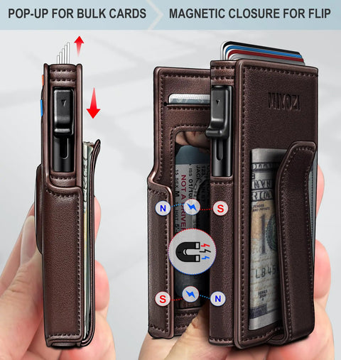 Airtag Wallet For Men With Money Clip And 10 Card Capacity, Slim Metal Case Pop Up Card Holder, magnetic closure detail