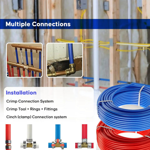 Half Inch PEX B Tubing Dual 50 Ft Rolls In Blue And Red For Plumbing And Radiant Floor Heating No Fuss Non-Barrier Type B Pipe