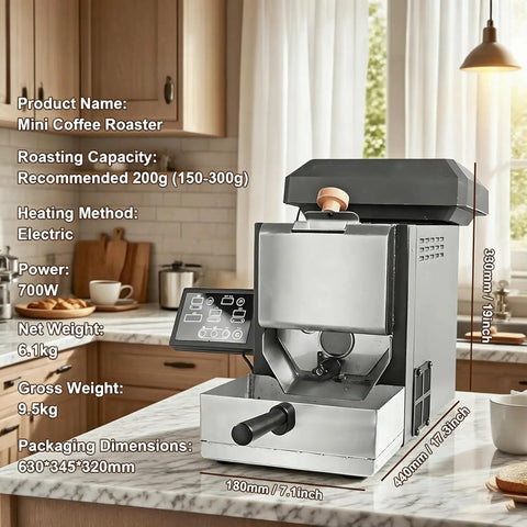 Top Shelf Smokeless Electric Coffee Bean Roaster With Auto Manual And Semi Auto Settings, electric roaster on kitchen countertop.
