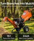 Wood Chipper Shredder Mulcher With 7HP Engine, Heavy Duty Compact Rotor Design, Large 3 Inch Max Capacity, efficient yard cleanup