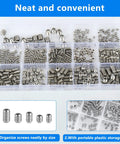 510 Piece Set Screw Kit With M3 M4 M5 M6 M8 Stainless Steel Grub Screws Anti Rust And Corrosion Resistant Hex Socket Hardware For Doors Cabinets Furniture And DIY Projects Easy Install And Long Lasting, assorted screws in organizer box