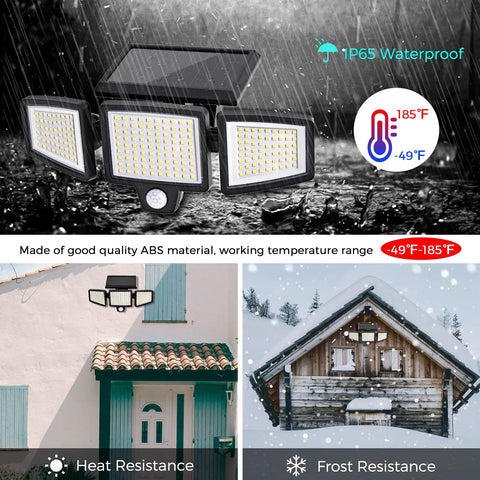 Solar Powered Outdoor Lights With Remote Control No Brainer Bright, 210 LED Flood Light IP65 Waterproof in rain and snow