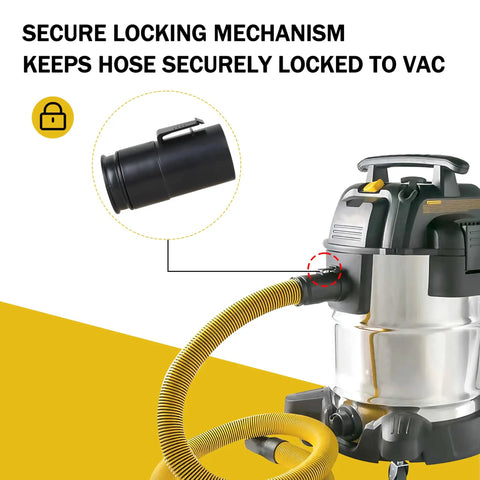 Close-up of Direct Replacement Shop Vac Hose 1-7/8 Inch For 6-10 Gallon Wet Dry Vac Fits Standard Attachments showing secure lock.